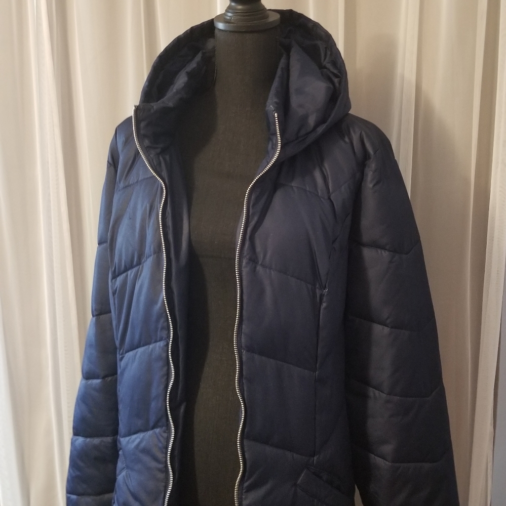 New York &Company Navy Blue Quilted Down Jacket